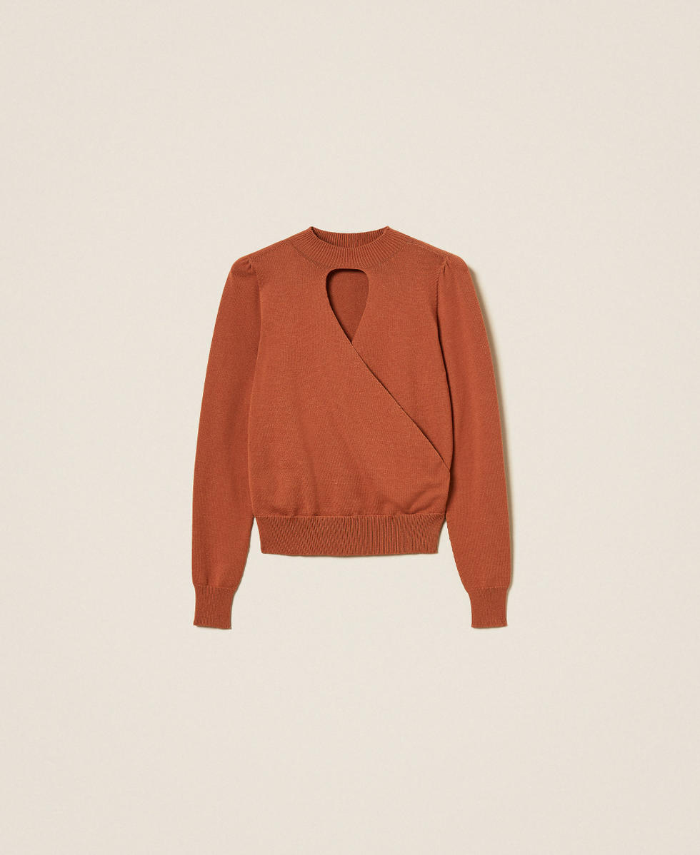 Pull avec ajour et finition crois&eacute;e Marron &laquo;&nbsp;Rouille&nbsp;&raquo; Fonc&eacute; Femme 252TP3060_12626_S0