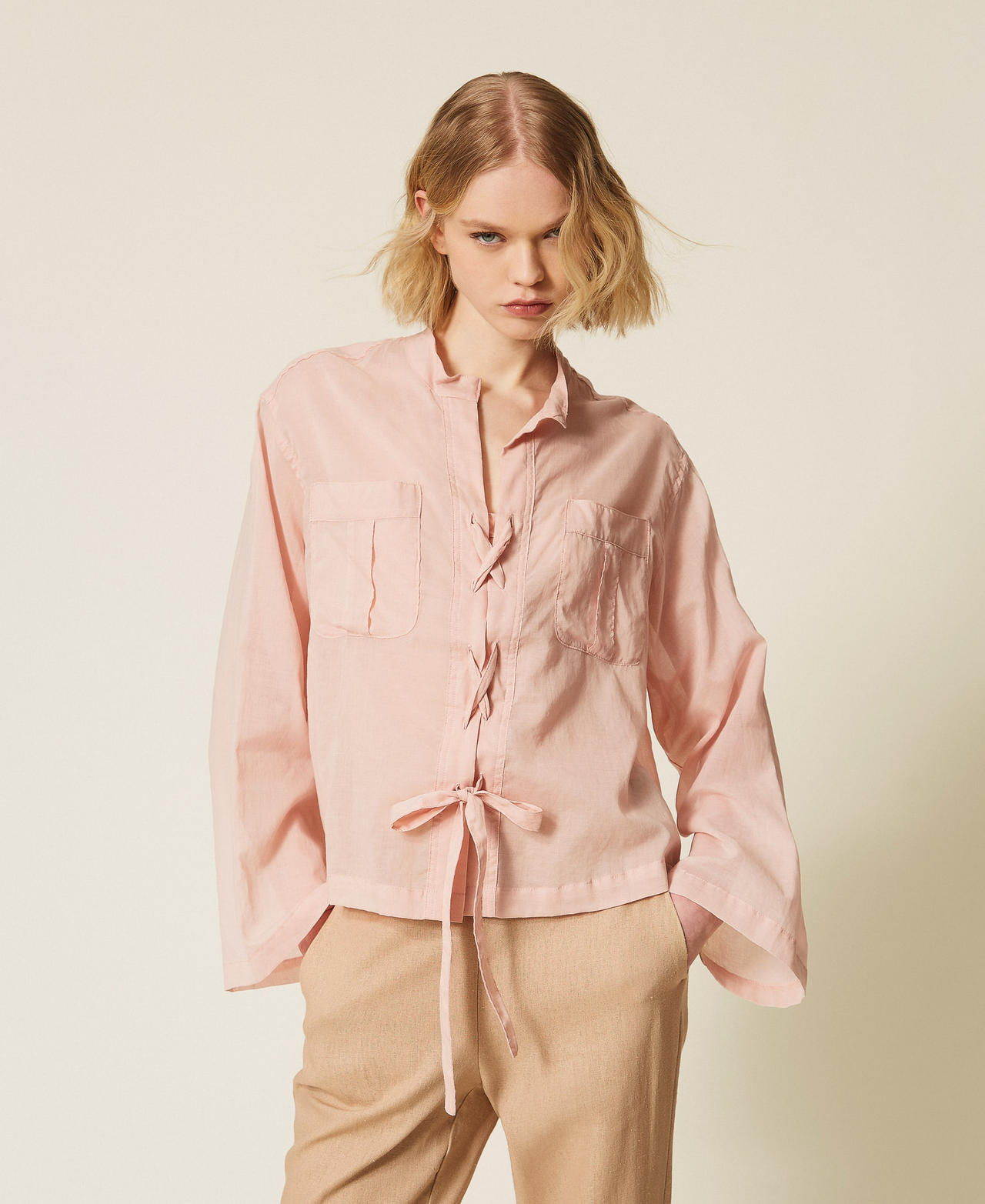 Muslin shirt with ties "Dance" Pink Woman 261TF2052_00816_02