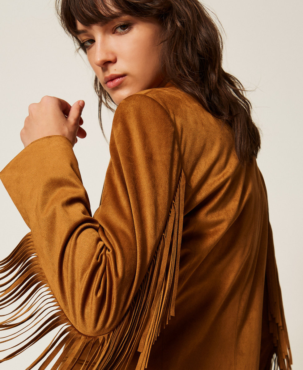 Blazer en su&eacute;dine avec franges Marron &laquo;&nbsp;Rubber&nbsp;&raquo; Femme 261AP2331_10065_03