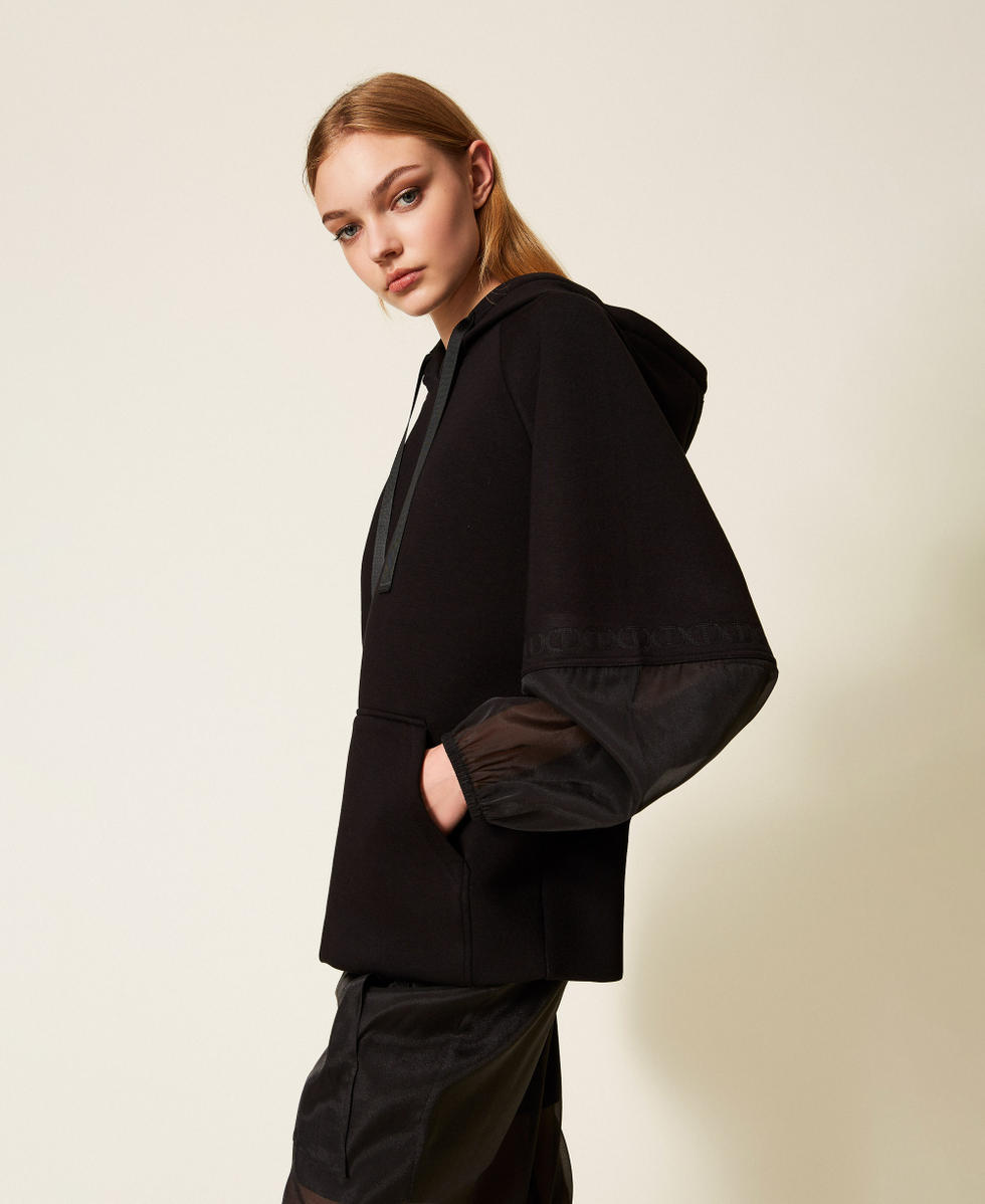 Sweat-shirt en scuba et organza Noir Femme 252TP2194_00006_02