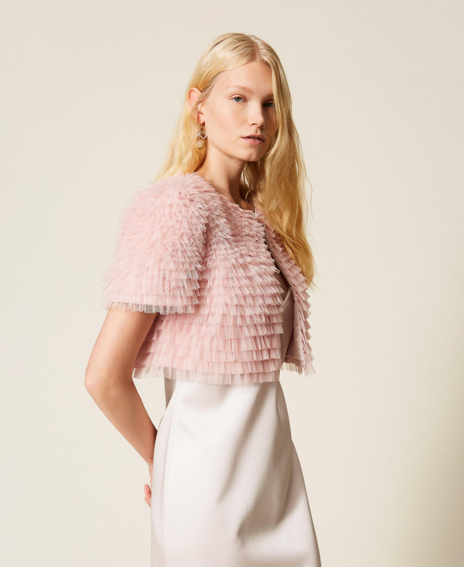 Cropped tulle ruffle jacket "Dance" Pink Woman 261TP2573_00816_03