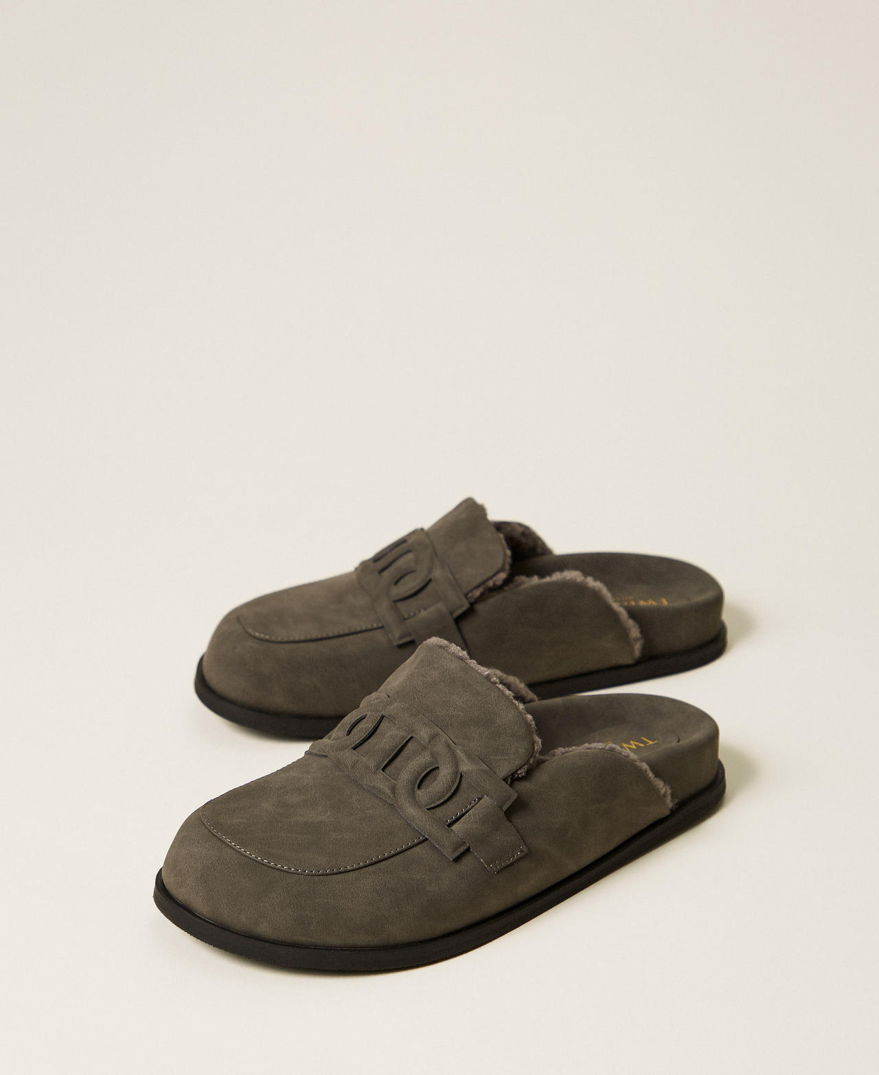 Mules with logo Medium Melange Grey Woman 252TCP210_12609_02