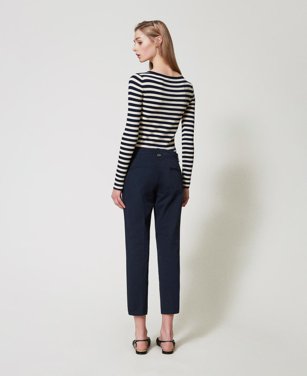 Cropped twill trousers Blue Night Woman 251TP2684_00238_03