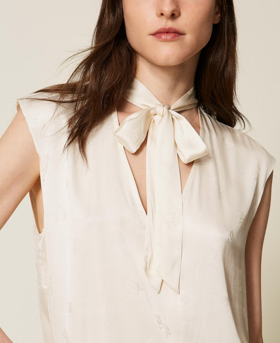 Top in raso jacquard con fiocco Madreperla Donna 252TT2365_00059_04