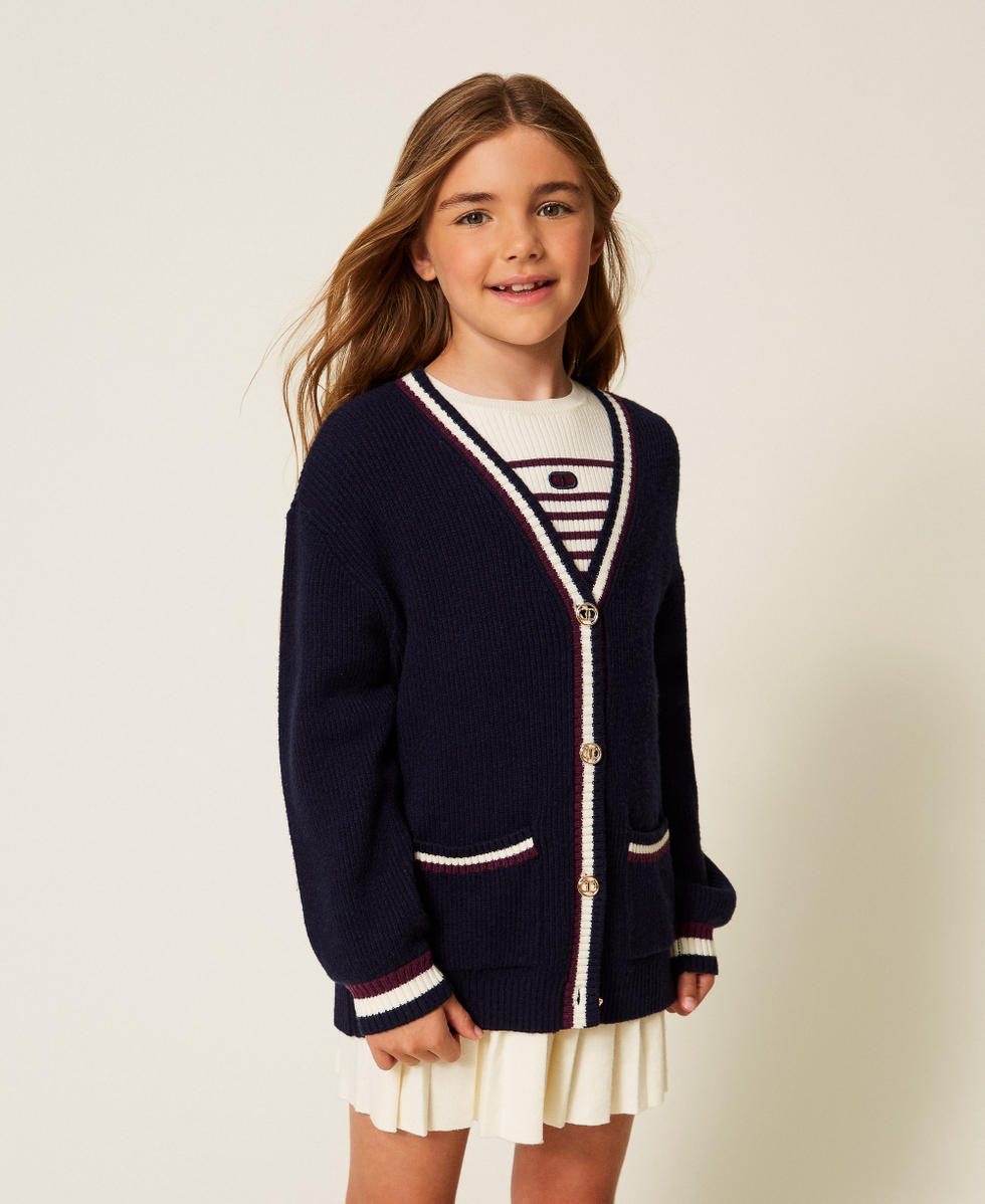 Cardigan with two-tone stripes Classic Blue Girl 252GJ3033_11956_02