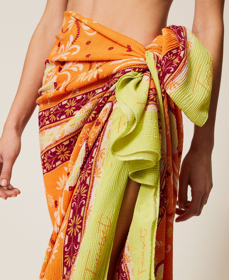 Embossed sarong with print Orange Foulard Print Woman 261LB4ADD_13226_04