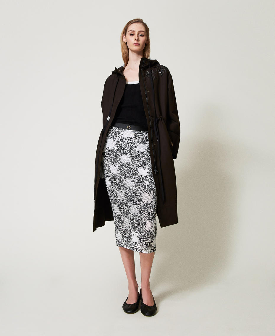 Hooded parka coat with embroidery Black Woman 251TE2181_00006_T0