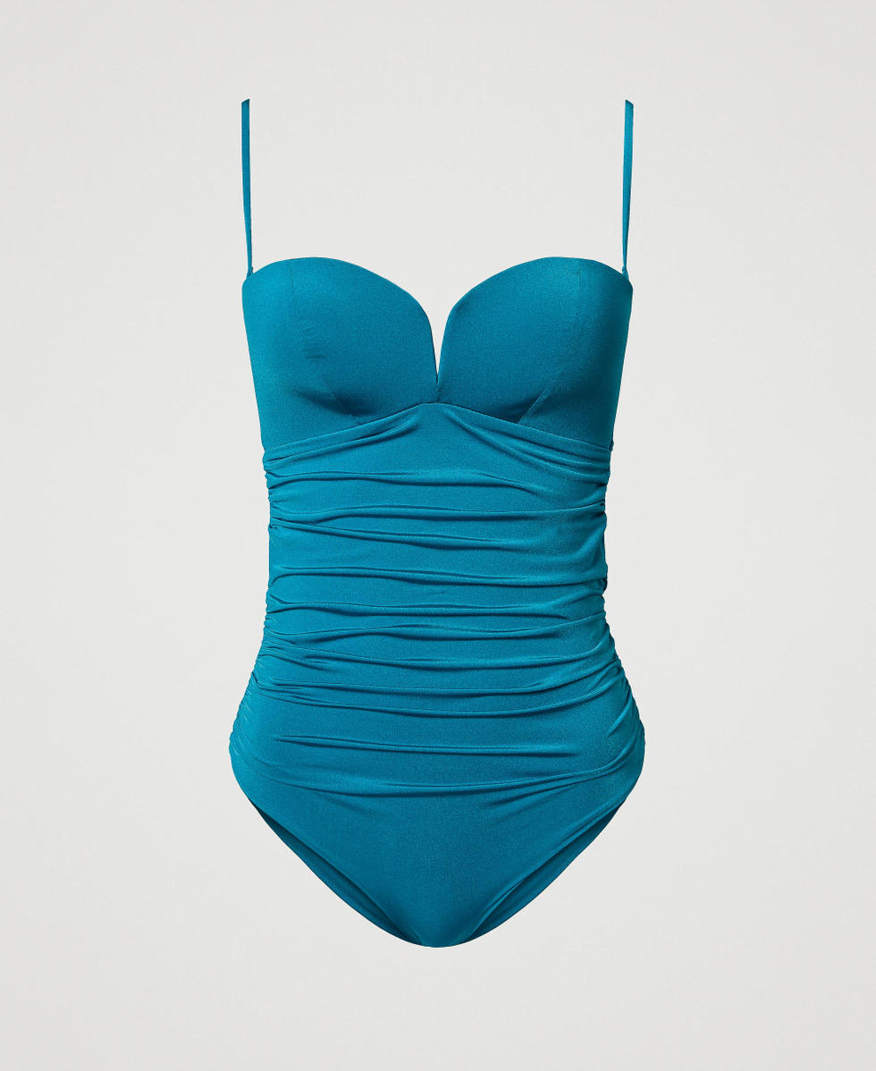 One-piece ruched swimsuit Turquoise Woman 251LBMC01_12132_S0
