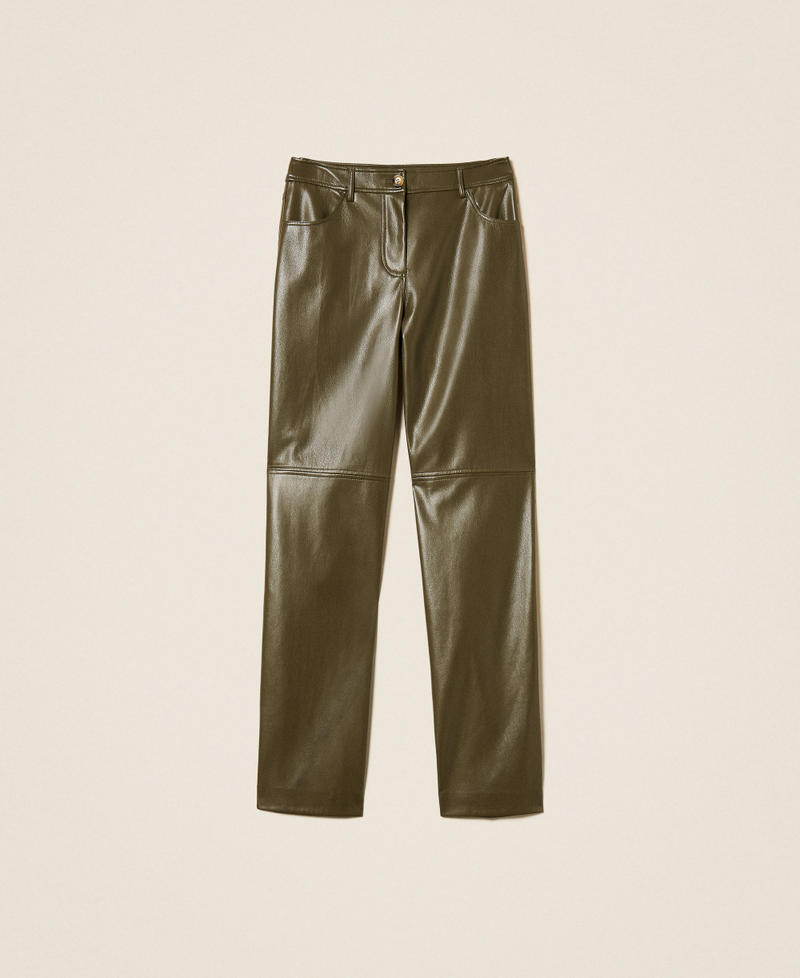 Faux leather cigarette trousers Green Olive Woman 252LI2EBB_12655_S0