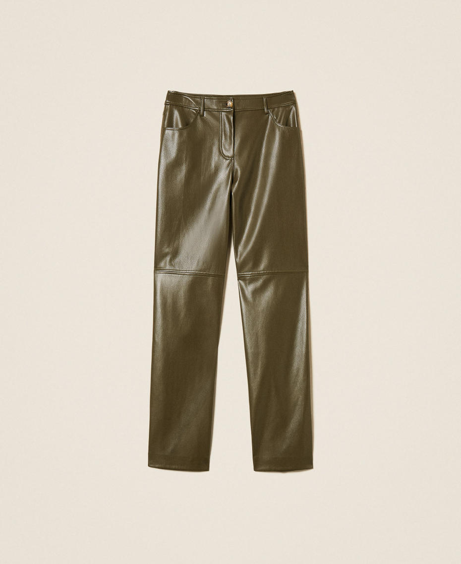 Faux leather cigarette trousers Green Olive Woman 252LI2EBB_12655_S0