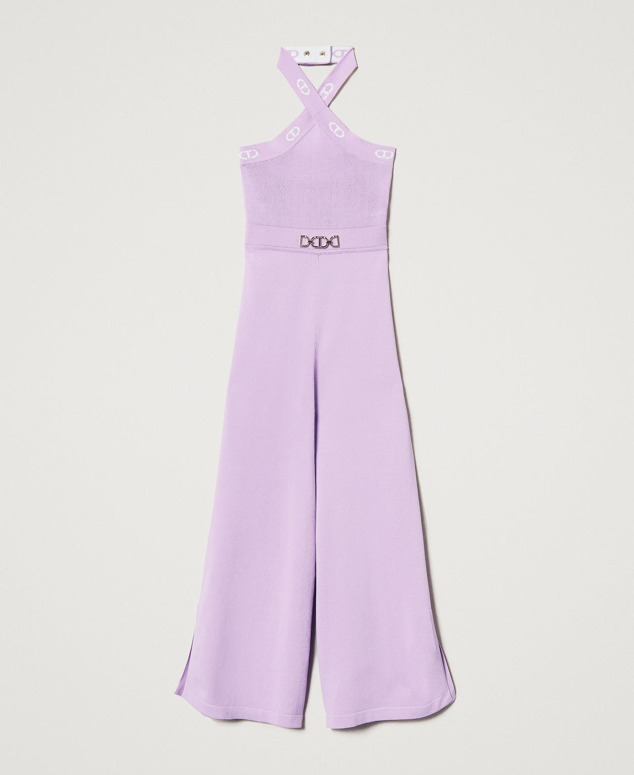 Knit jumpsuit with jacquard Oval T Two-tone Pastel Violet/Ice Girl 251GJ3QW1_12296_0S
