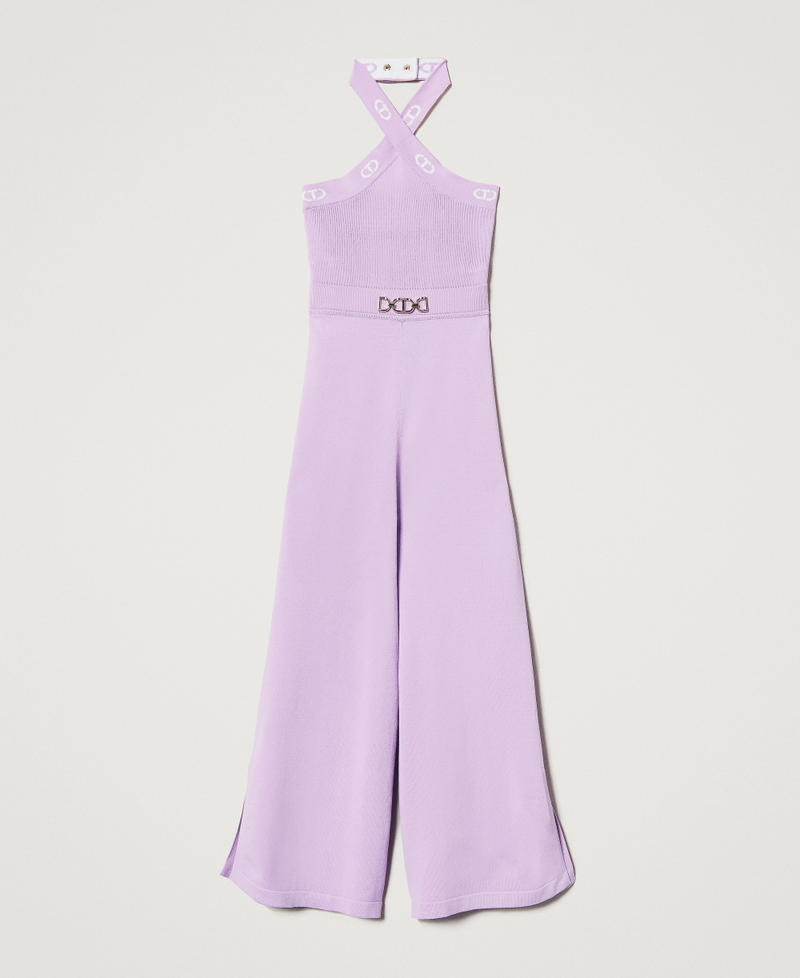 Knit jumpsuit with jacquard Oval T Two-tone Pastel Violet/Ice Girl 251GJ3QW1_12296_0S