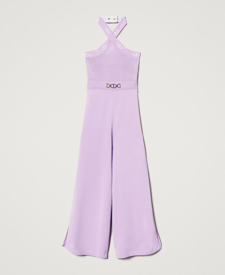 Knit jumpsuit with jacquard Oval T Two-tone Pastel Violet/Ice Girl 251GJ3QW1_12296_S0