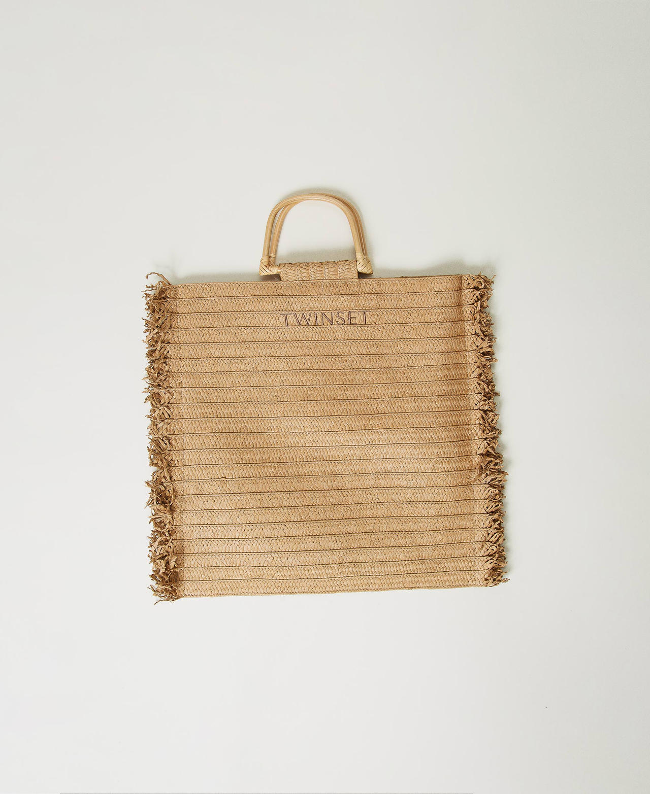 Twinset Beige Plage - Cabas Effet Paille Avec Franges, Natural Taille Unique
