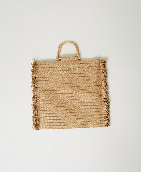 Frayed faux straw shopper bag