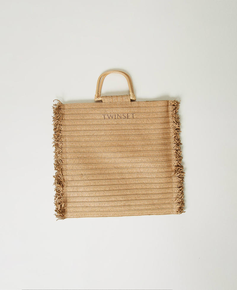 Frayed faux straw shopper bag Natural Beige Woman 251LB7AEE_12129_01