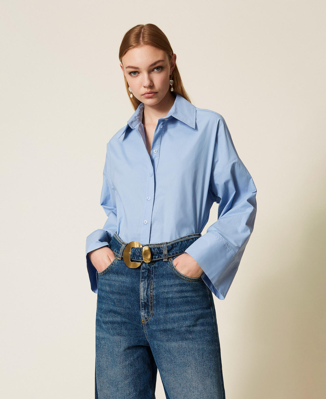 Wide poplin shirt Blue Jasmine Woman 252TF2072_12551_01
