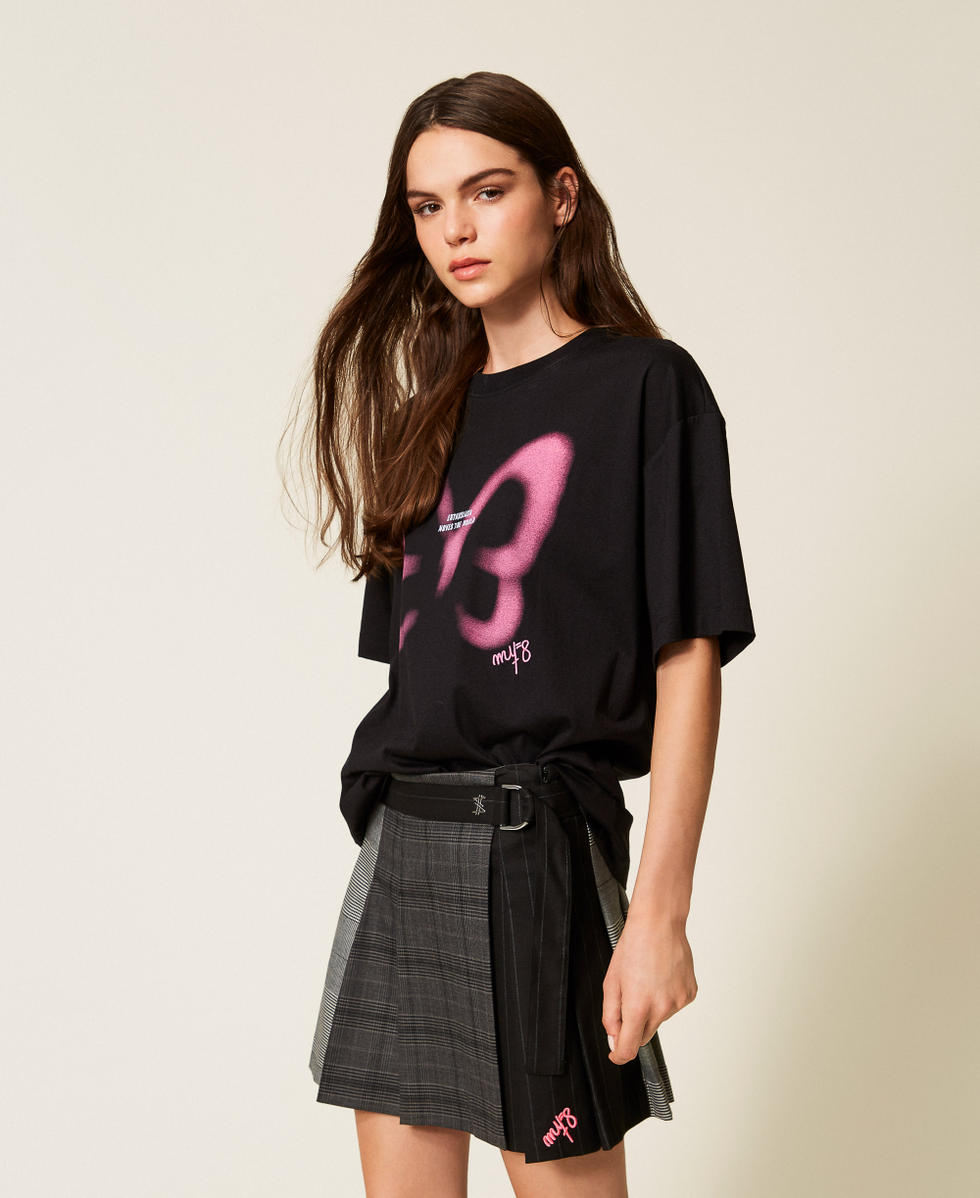 T-shirt oversize MYFO avec imprimé Noir/Rose « Pink Butterfly » Femme 252AQ2120_12887_02