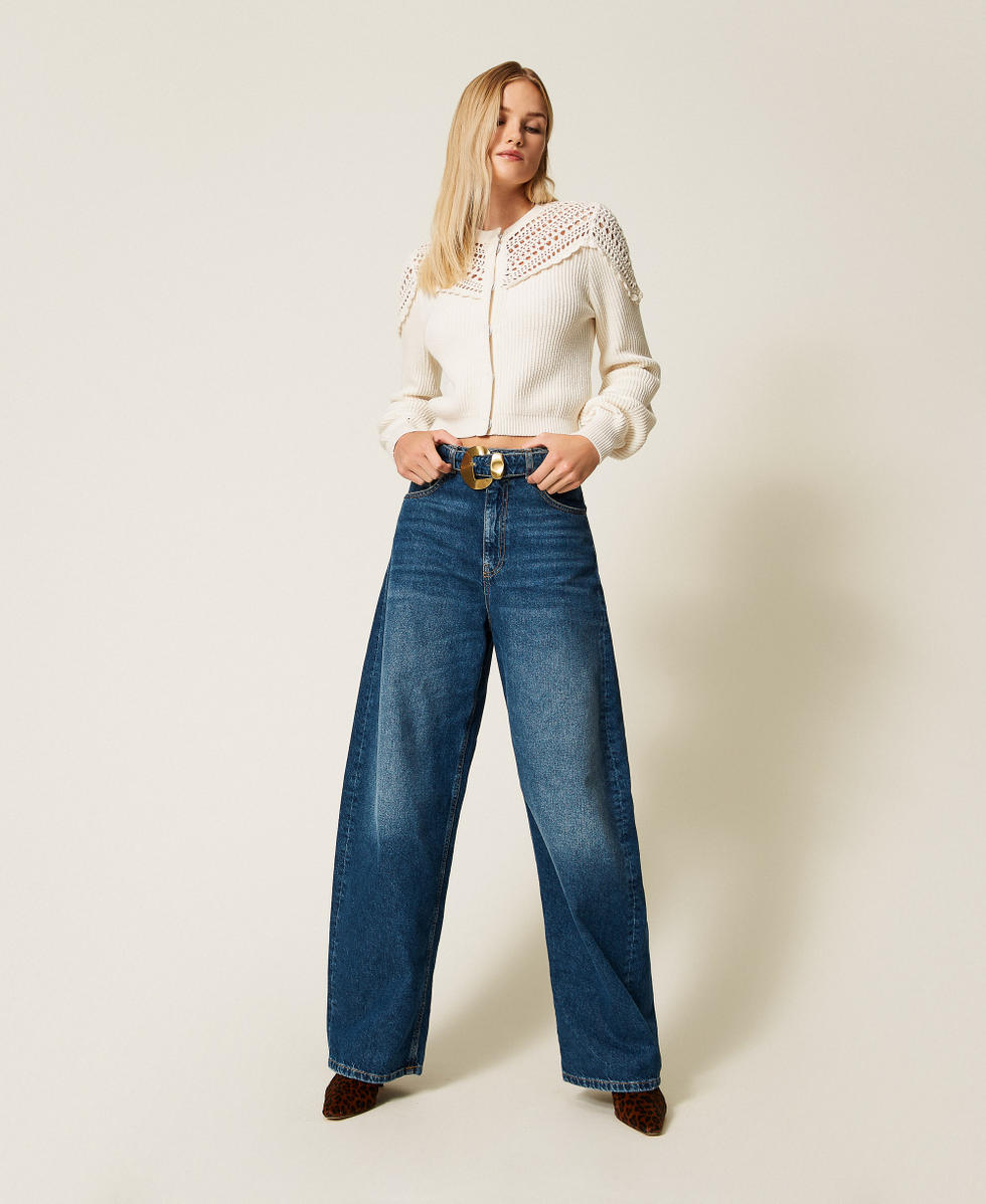 Cardigan en laine mélangée avec crochet Beige « Parchment » Femme 252TP3100_07222_T0