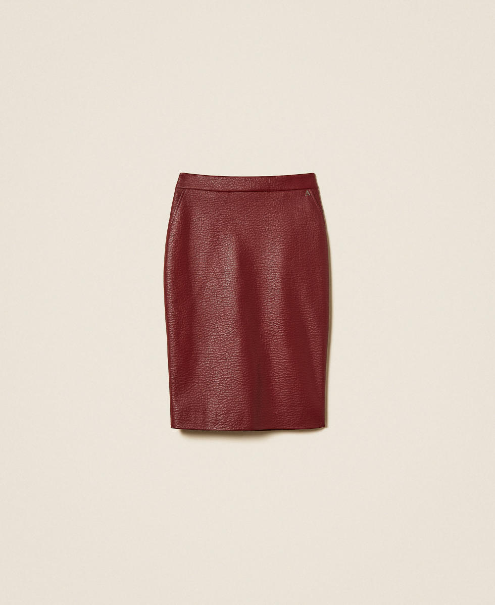 Falda midi de efecto piel Rojo "Ruibarbo" Mujer 262AP2293_13643_S0