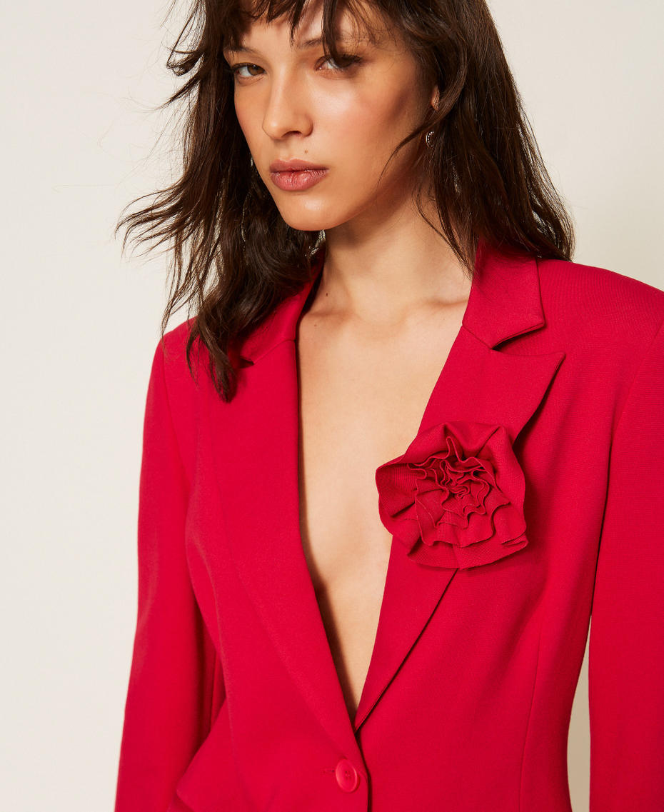 Blazer with floral brooch Magenta Red Woman 261AP2147_13160_04