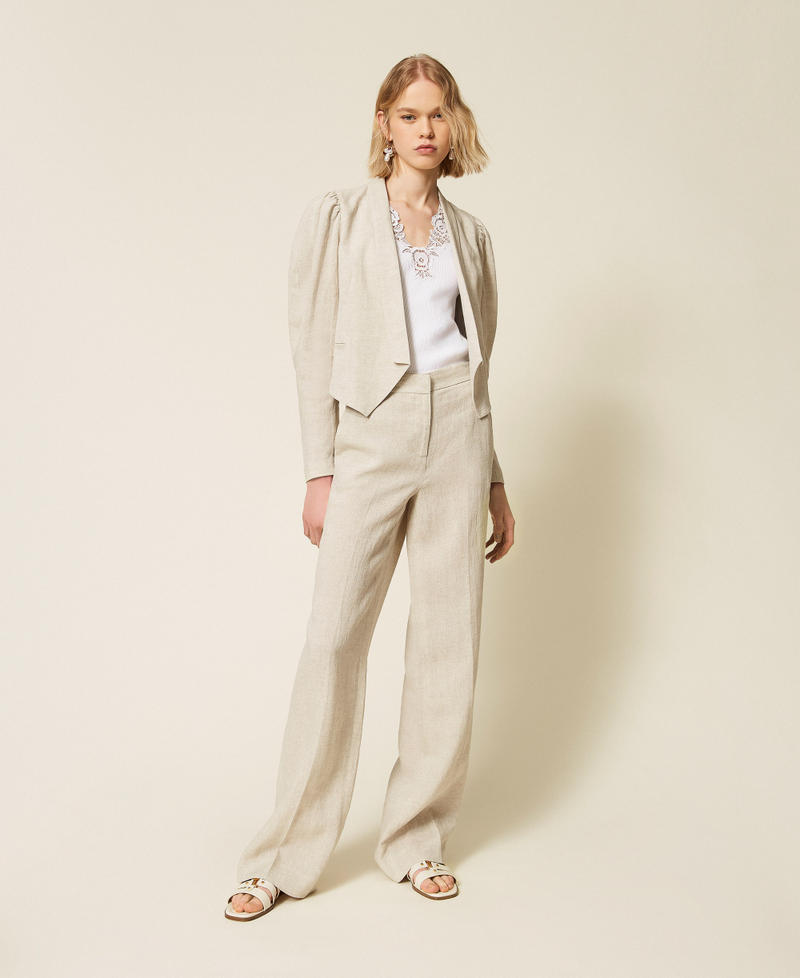 Weite Hose aus Leinen mit Lurex Natural Bright Linen Frau 261TT2521_13499_01