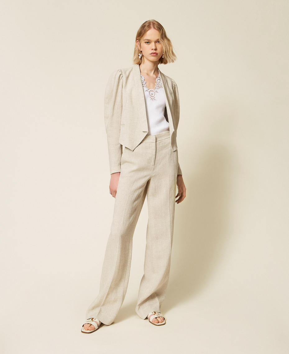 Weite Hose aus Leinen mit Lurex Natural Bright Linen Frau 261TT2521_13499_01