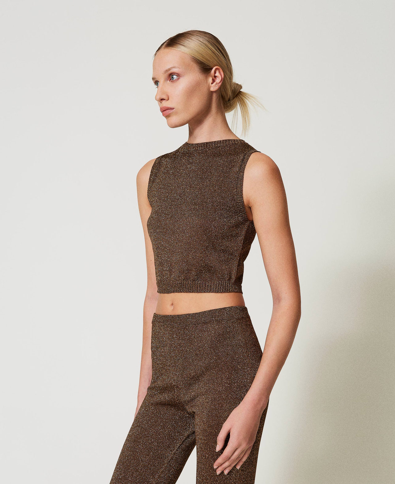 Top in maglia con lurex Bicolor Fondente / Oro Scuro Donna 242TS3170_12027_03