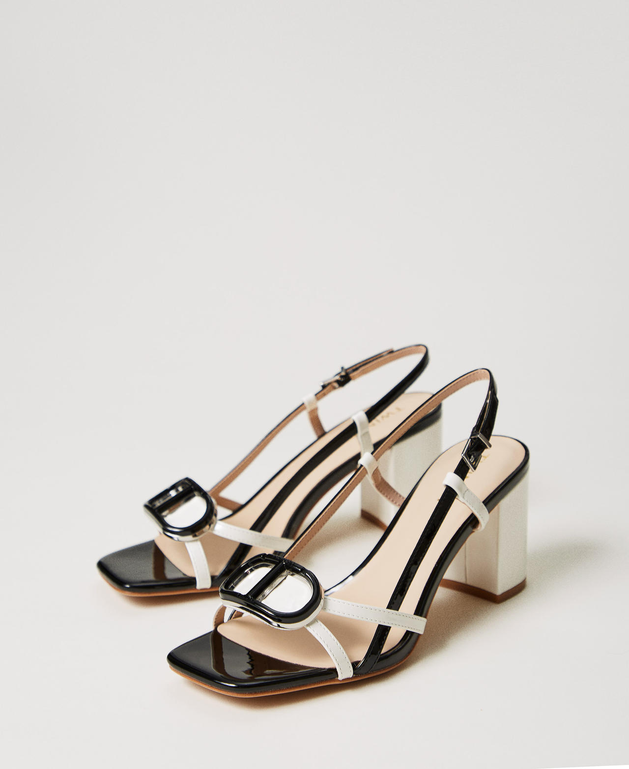 Faux patent leather multicolour sandals Bicolour "Snow" White / Black Woman 251TCP072_02866_02