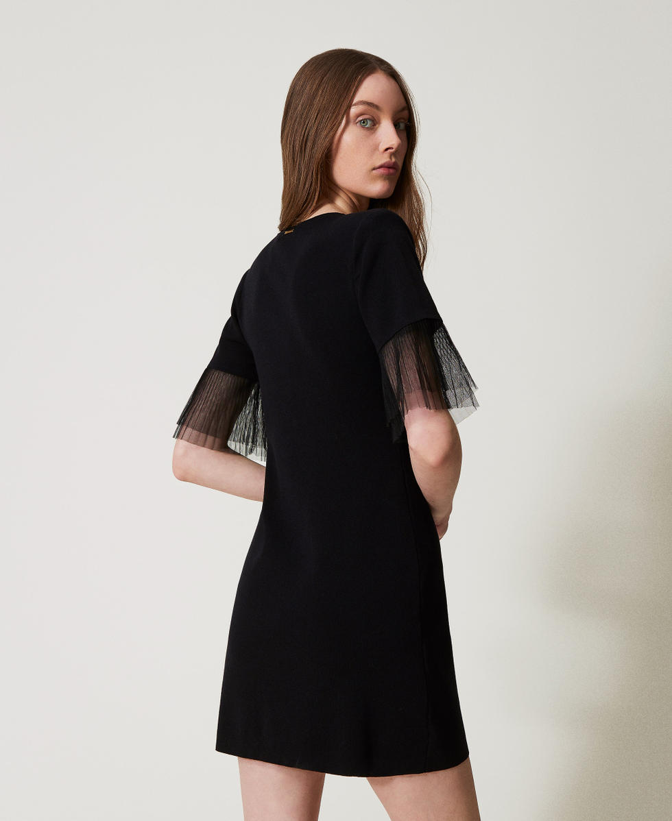 Short knit dress with tulle ruffles Black Woman 251LL3MBB_00006_03