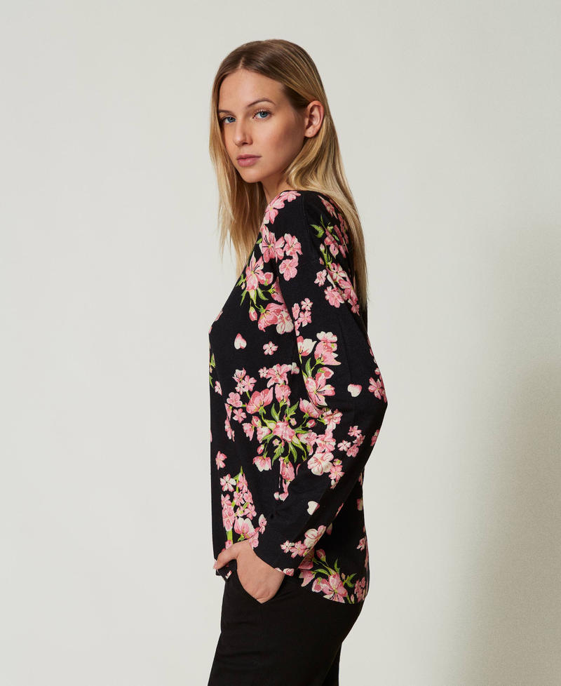 Jumper with floral print and lace Multicolour Blooming Woman 242LL3TBB_11998_02