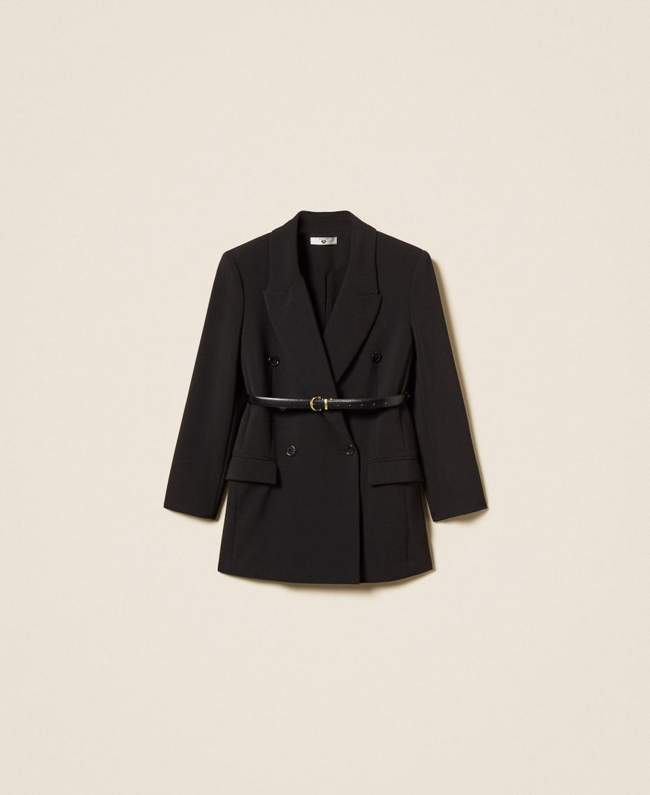 Chaqueta blazer de cady con cintur&oacute;n Negro Mujer 262LI2DQQ_00006_S0