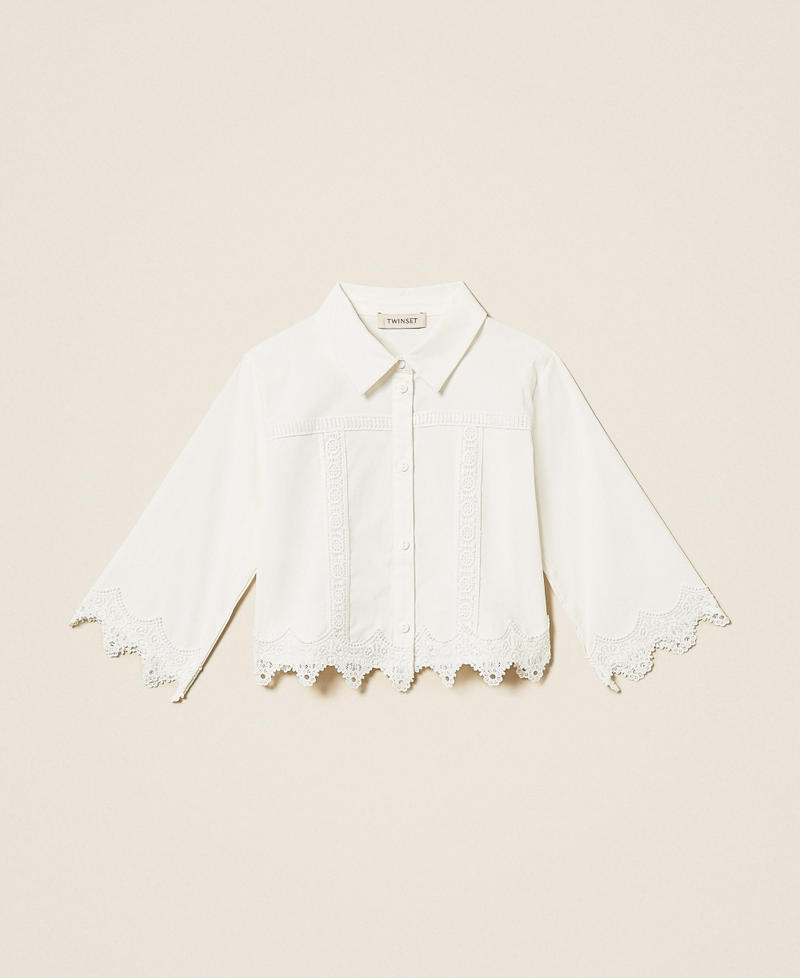 Baby-Hemdbluse aus Popeline mit Spitze Mattwei&szlig; M&auml;dchen 261GB2020_00526_S0