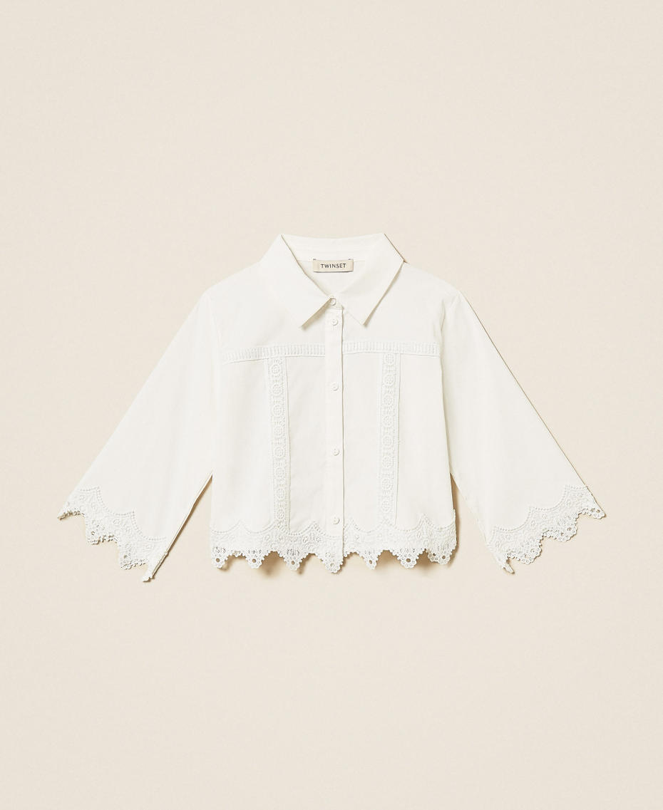 Baby-Hemdbluse aus Popeline mit Spitze Mattwei&szlig; M&auml;dchen 261GB2020_00526_S0