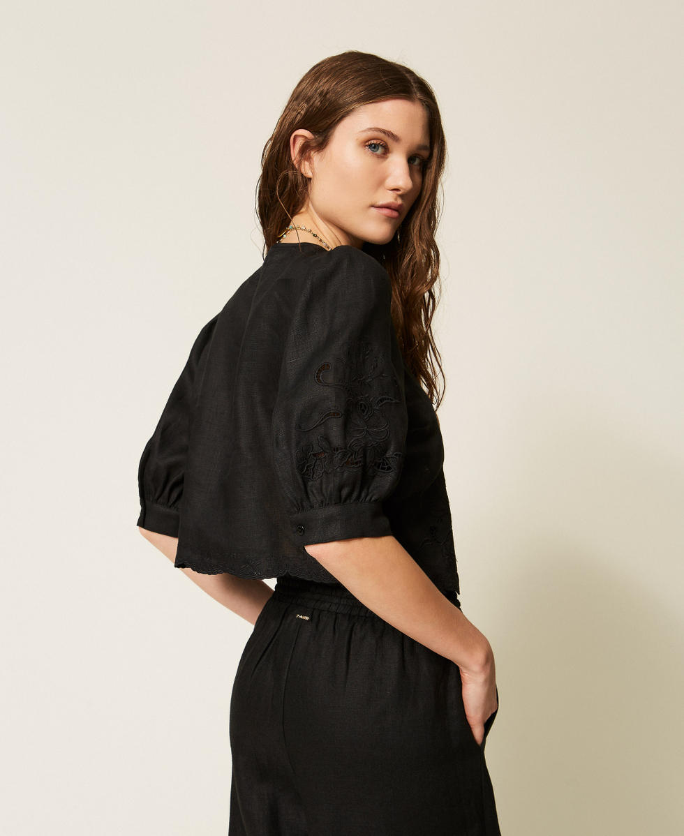 Chemise en lin et broderie anglaise Noir Femme 261TT2120_00006_04
