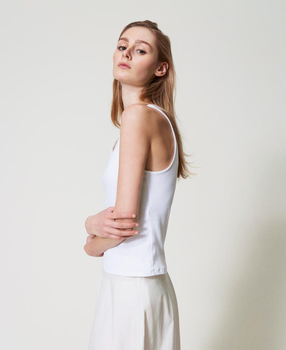 Ribbed top with chain White Woman 251TT2400_00001_02
