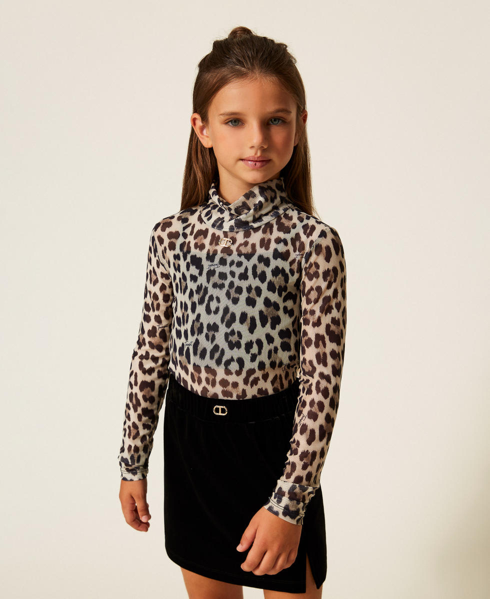 Oberteil aus Animalt&uuml;ll Leopardenprint M&auml;dchen 252GJ2351_12700_02