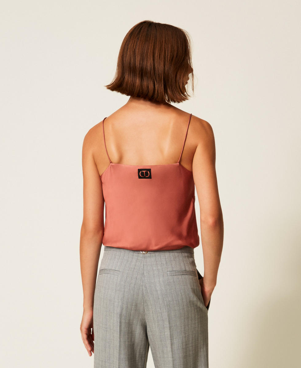 Satin and lace top Rust Brown Woman 252TP2391_12608_03