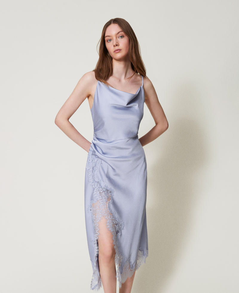 Midi satin and lace dress Lilac Flowers Woman 251TQ2012_00703_01