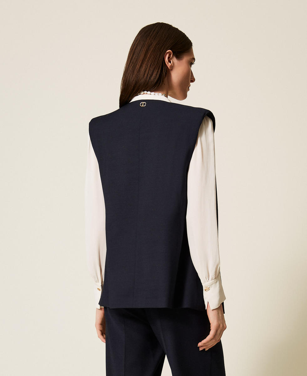 Gilet en laine m&eacute;lang&eacute;e Bleu Classique Femme 252TT2126_11956_03