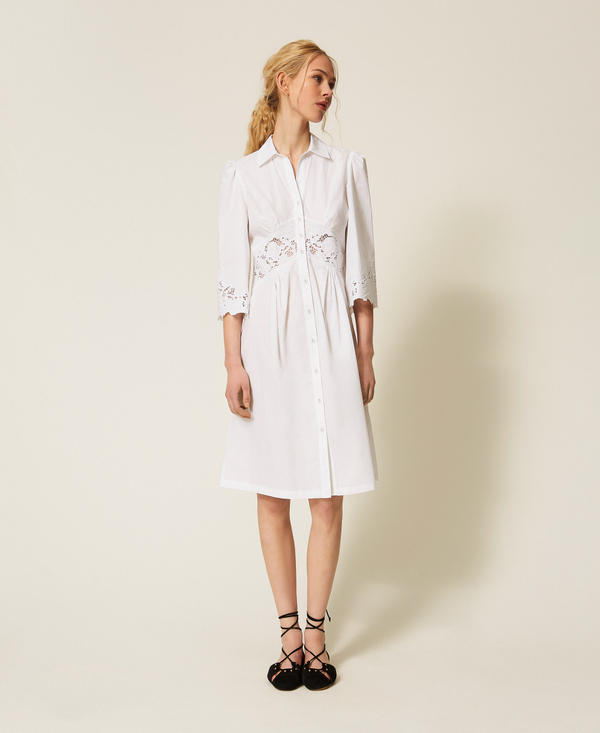 Midi poplin and broderie anglaise dress