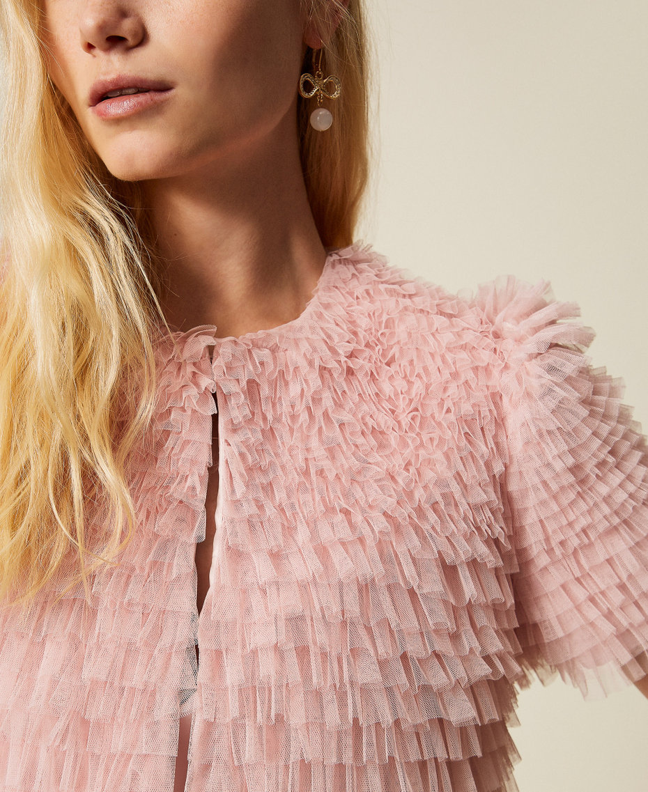 Cropped tulle ruffle jacket "Dance" Pink Woman 261TP2573_00816_05