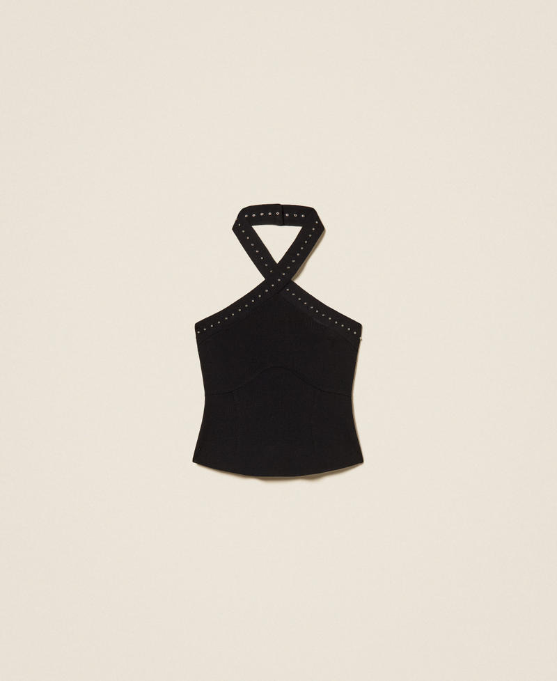 Halter neck knit top Black Woman 261AP3121_00006_S0