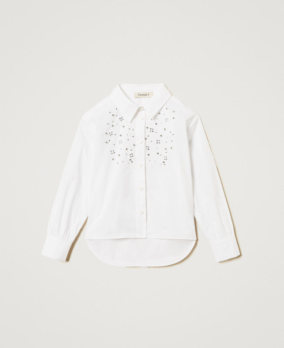 Maxi camicia in popeline con ricamo Bianco "Ice" Bambina 251GJ2QM0_00808_S0