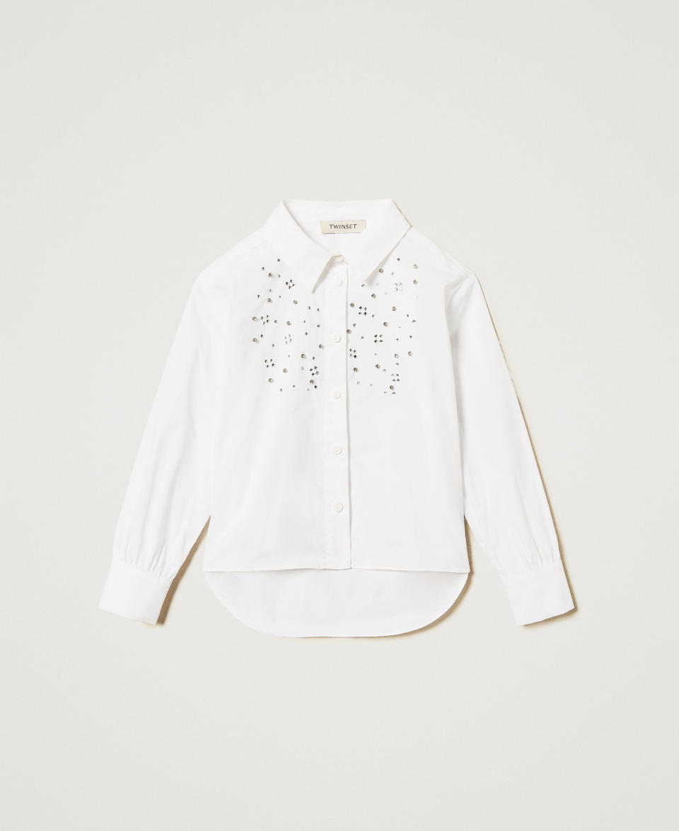 Maxi camicia in popeline con ricamo Bianco "Ice" Bambina 251GJ2QM0_00808_0S