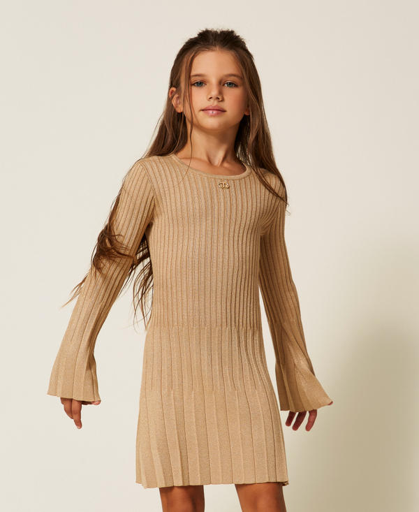Short pleated knit dress with lurex