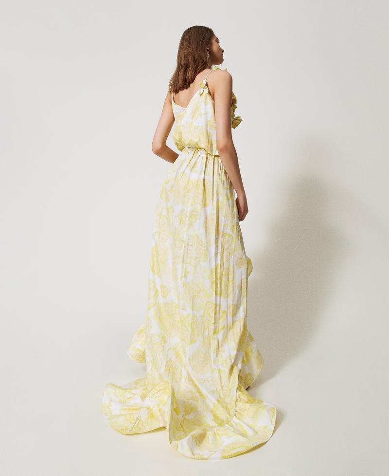 Robe longue avec roses appliqu&eacute;es et volants Yellow Pear Roses Femme 251AX2037_12434_02
