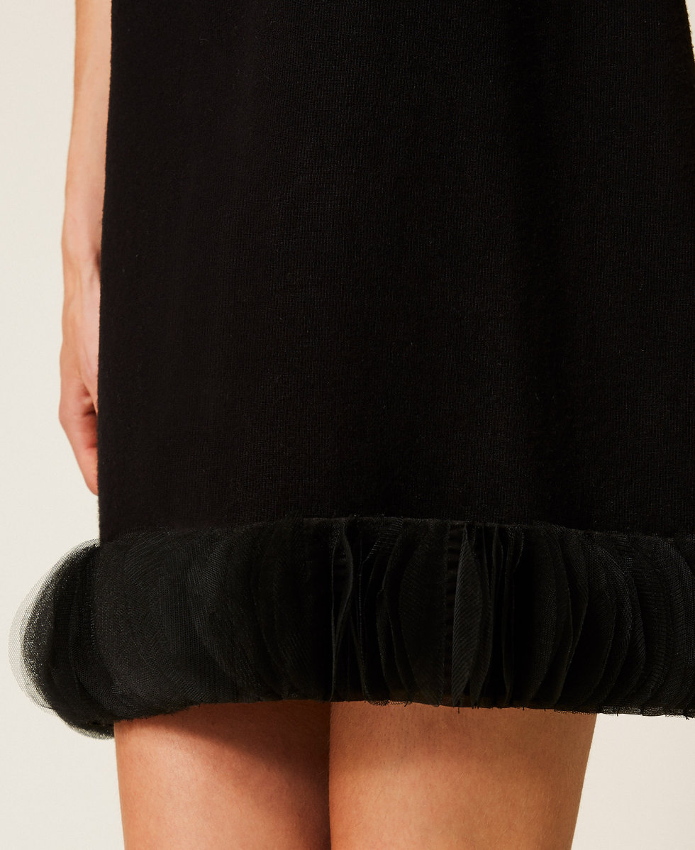 Abito corto in maglia e organza Nero Donna 252AP3012_00006_04