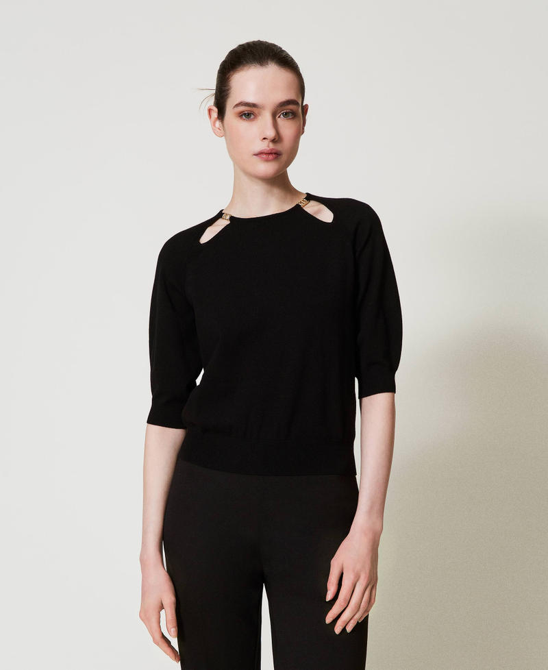 Pullover mit Cut-outs und Oval T Schwarz Frau 251TP3490_00006_01