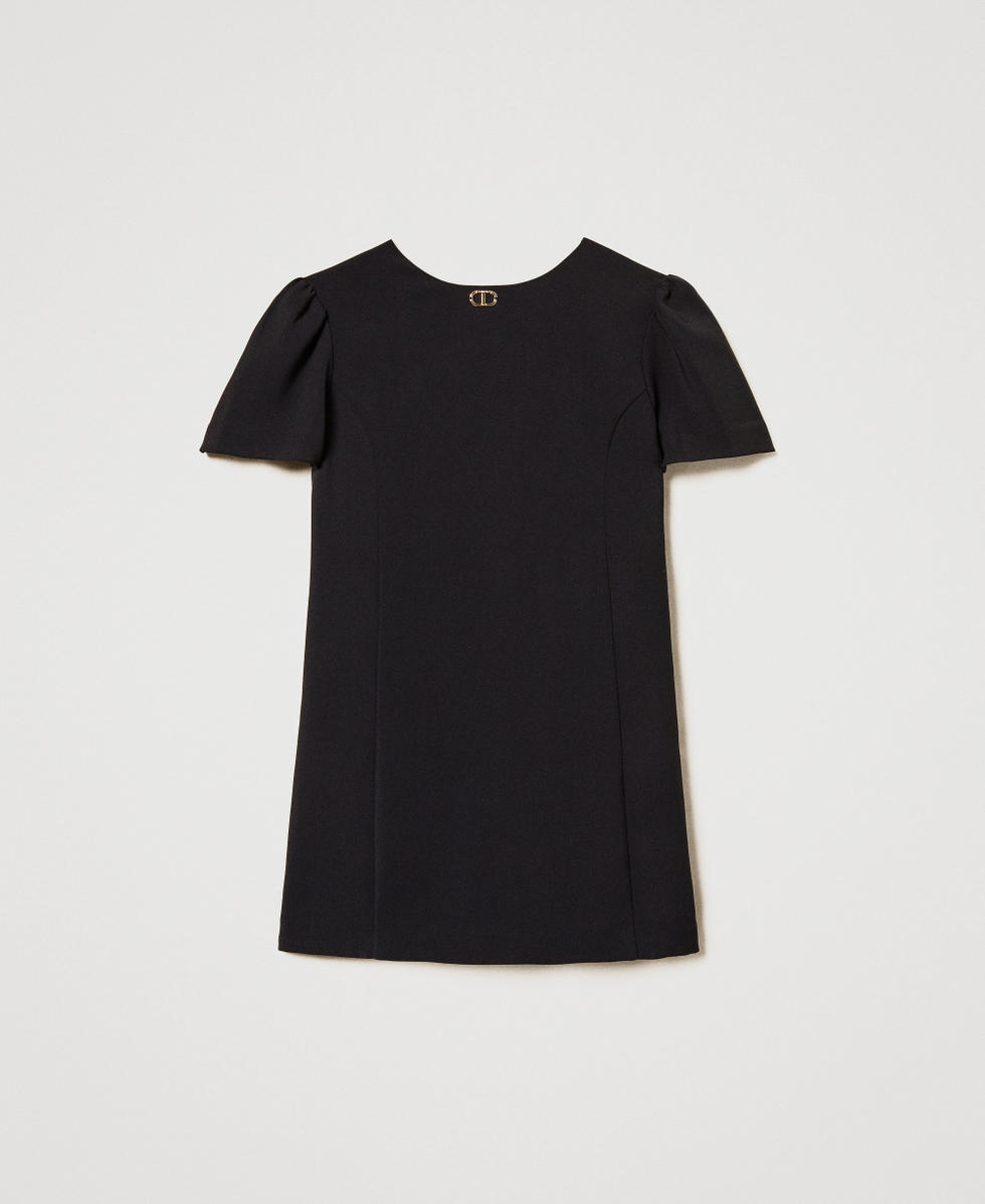 Kurzes Kleid aus Krepp mit Schleife Schwarz M&auml;dchen 251GJ2QN9_00006_S0